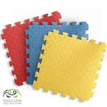 Defolu tatami minder 100×100 1,3 cm kırmızı mavi sarı puzzle EVA zemin kaplama