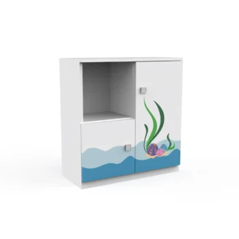 Anaokulu Dolabı Deniz Temalı 1 Kapaklı Açık Raflı