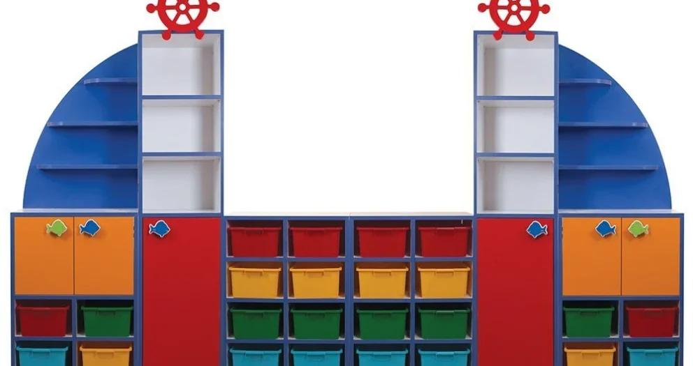 Anaokulu Dolabı 6 Kapaklı Kutulu Raflı