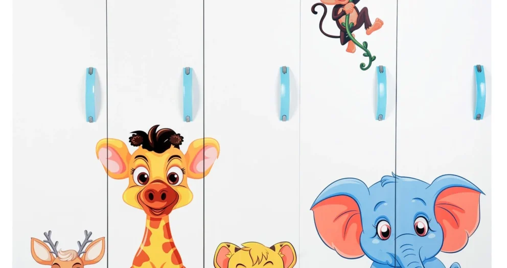 Safari figürlü anaokulu portmanto önden görünüşü