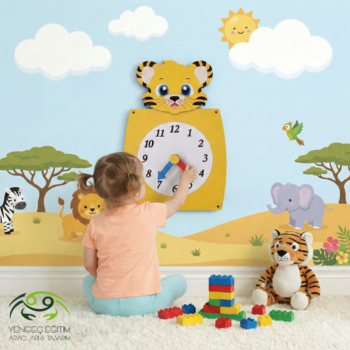 Kaplan Saat Duvar Aktivite Oyunu ile çocuklar saat okuma becerisini eğlenerek kazanır. Anaokulu ve kreşler için ideal saat öğretme duvar paneli.