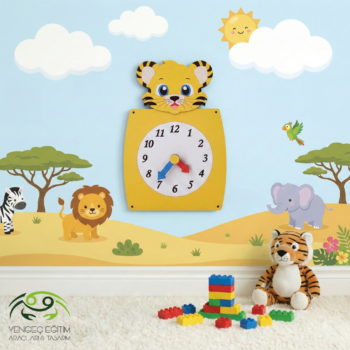 Kaplan Saat Duvar Aktivite Oyunu ile çocuklar saat okuma becerisini eğlenerek kazanır. Anaokulu ve kreşler için ideal saat öğretme duvar paneli.