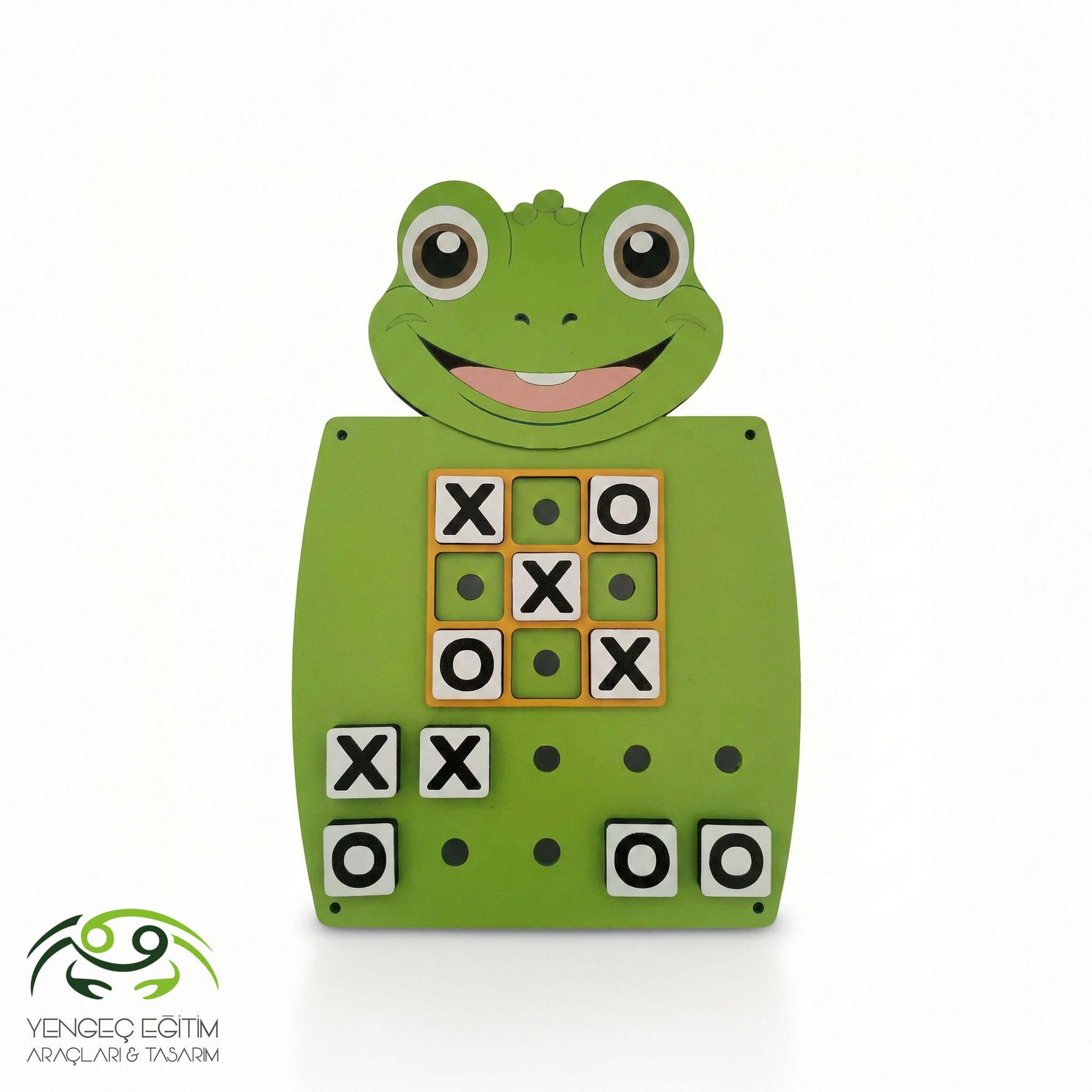 Kurbağa XOX Duvar Aktivite Oyunu - yeşil kurbağa figürlü ahşap tic tac toe duvar paneli Yengeç Eğitim