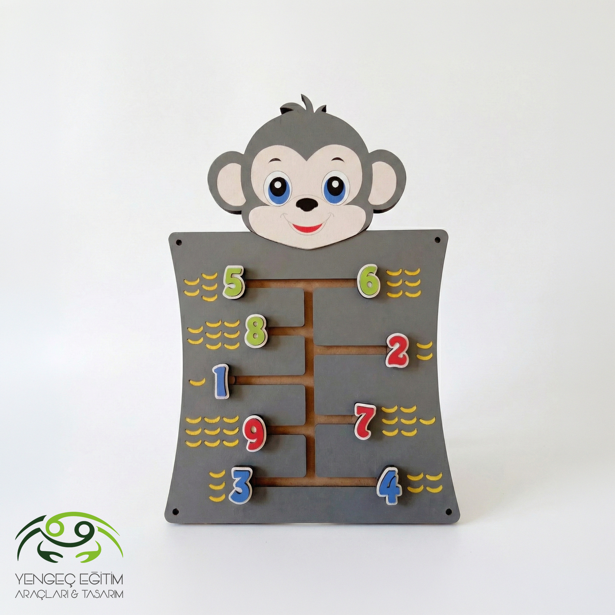 Maymun Sayı Duvar Aktivite Oyunu ön görünüm - 36x55 cm MDF lam kaydırmalı sayı eşleştirme paneli Yengeç Eğitim