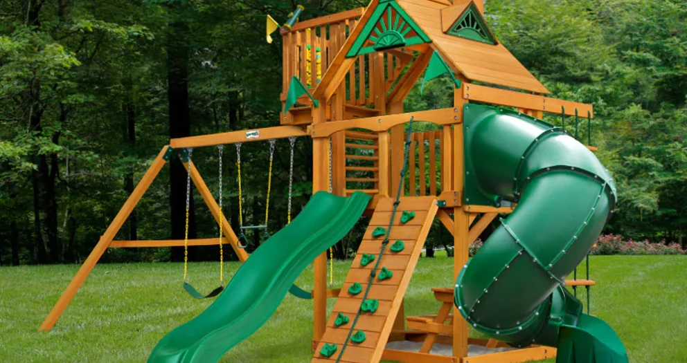 Çocuk oyun alanları ahşap oyun parkı kaydırak ve salıncak