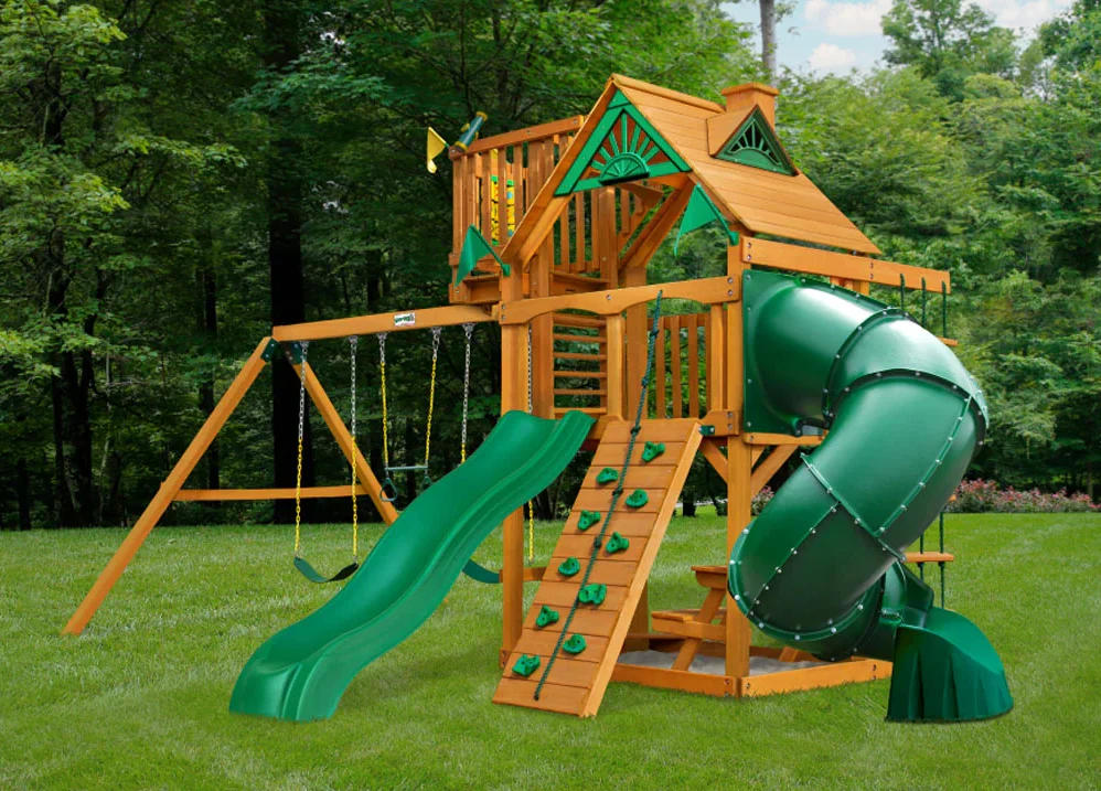 Çocuk oyun alanları ahşap oyun parkı kaydırak ve salıncak