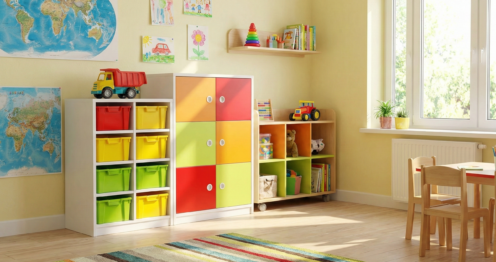 Anaokulu dolapları renkli kapaklı temalı ve modüler modeller
