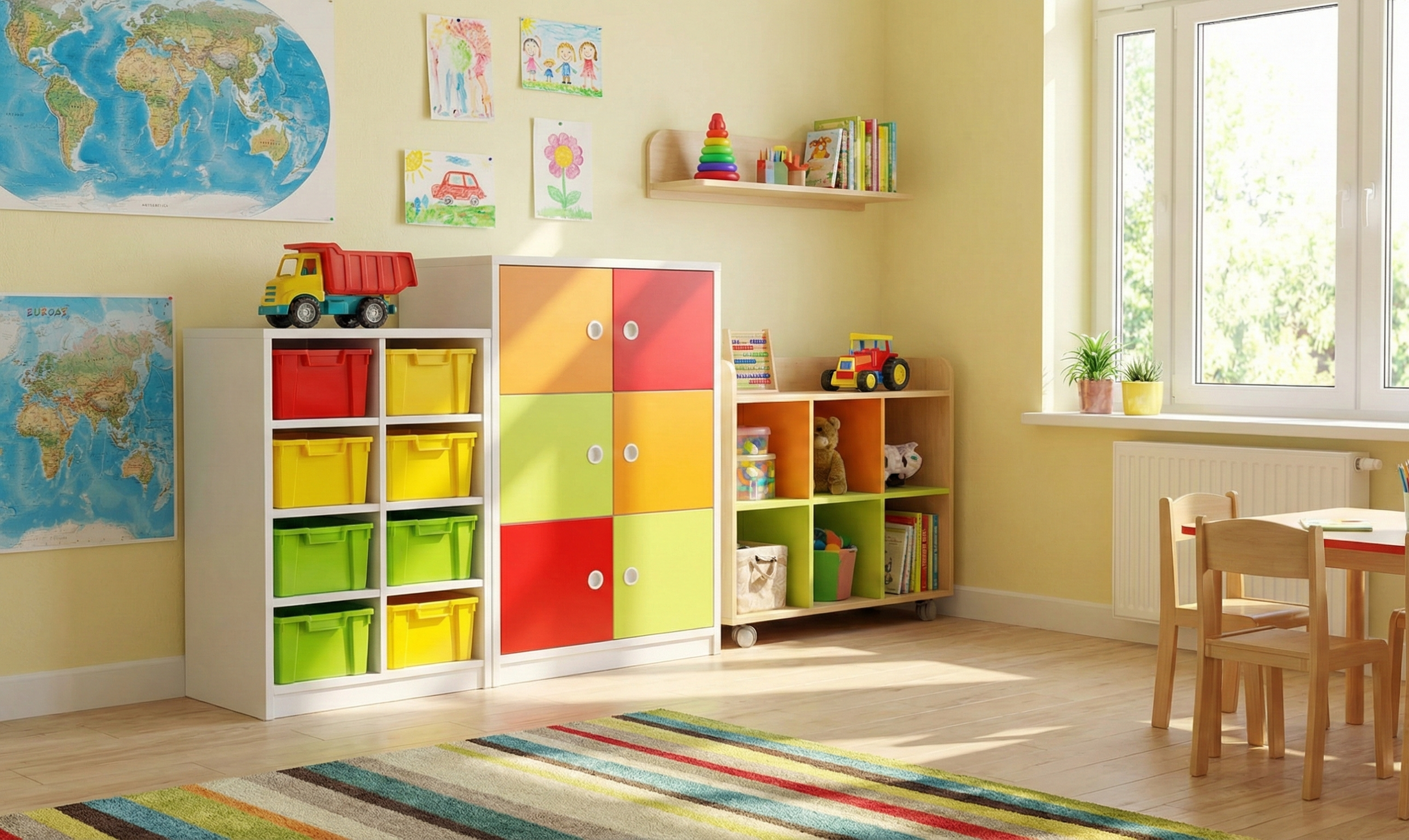 Anaokulu dolapları renkli kapaklı temalı ve modüler modeller
