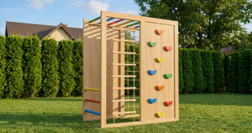 Anaokulu tırmanma duvarı ahşap çoklu tırmanma seti bahçe kurulumu